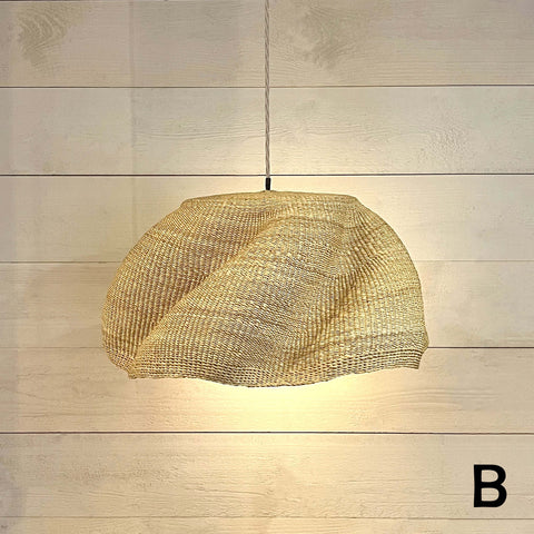 Large woven colourful basket pendant light made from natural elephant grass with a stylish handmade design