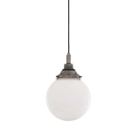 Laguna Bathroom Pendant light with glass globe shade and metal fixture hanging from black cord