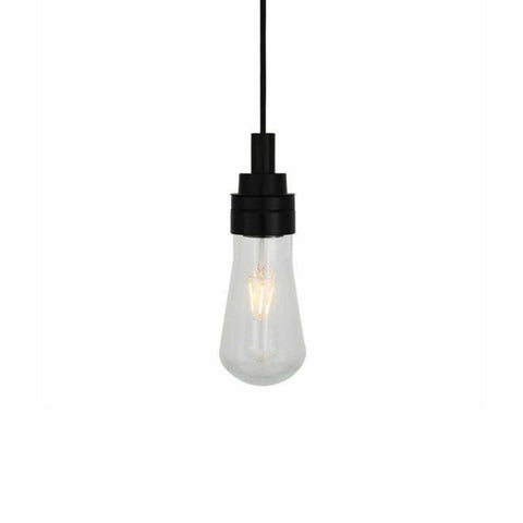 Bo Bathroom Pendant Light with clear glass teardrop shade and black fixture for water-resistant, stylish bathroom and outdoor lighting