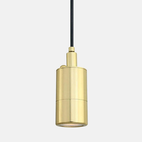 Ennis IP44 Spot Pendant Light in solid brass with minimalist cylindrical design and black PVC cable for kitchen or bathroom lighting