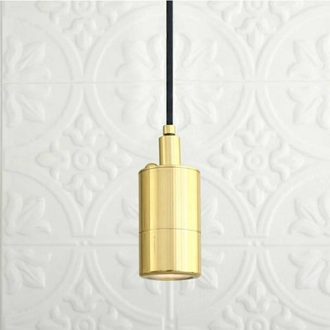Ennis IP44 Spot Pendant Light in solid brass with black cable, modern cylindrical design for bathroom or kitchen lighting
