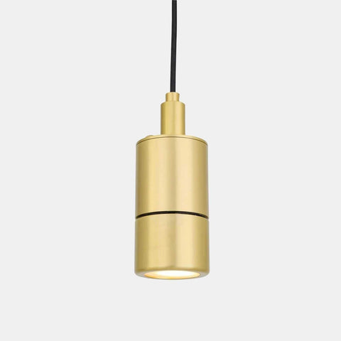 Ennis IP65 Spot Pendant Light in solid brass with sleek tubular design and black cord, moisture-resistant for bathroom use