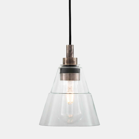 Bo Bathroom Pendant Light with clear glass teardrop shade and metal fixture, suitable for bathrooms and outdoor moisture-prone areas.
