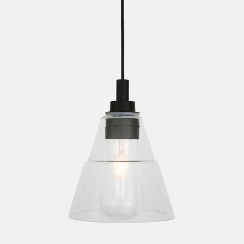Bo Bathroom Pendant Light with clear glass shade and black fixture, water-resistant and stylish lighting for bathrooms and outdoor spaces