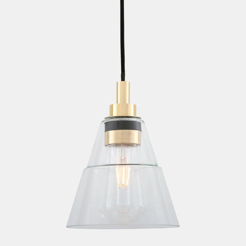 Clear glass Bo Bathroom Pendant Light with brass fittings and warm bulb