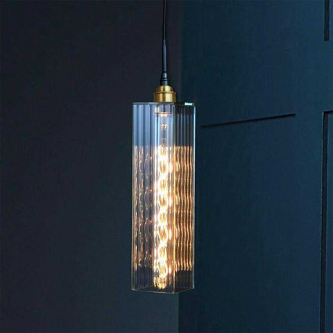 Bramley Bathroom reeded long pendant light with reeded glass and LED bulb.