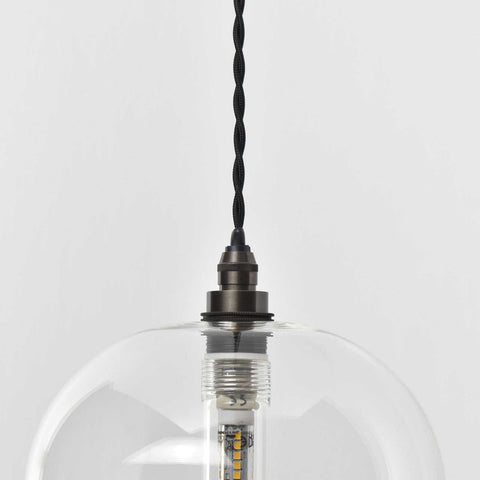 Bodium Bathroom Clear large glass shade pendant light with adjustable black twisted cord and metal fitting