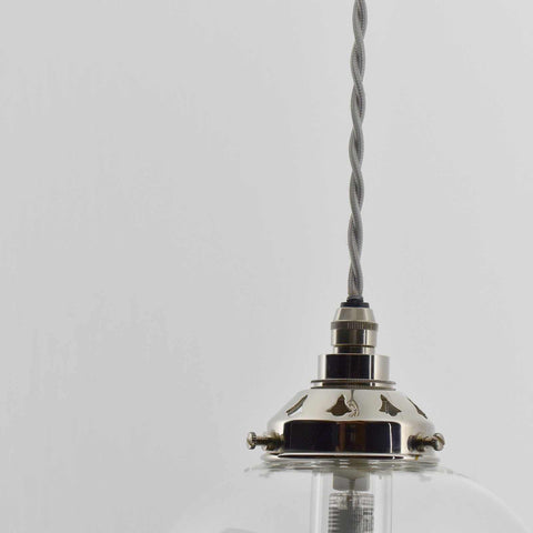 Hythe small clear glass shade pendant light with adjustable twisted cord and metal fixture