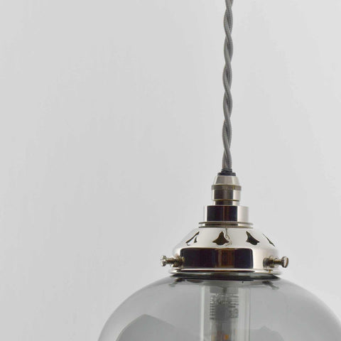 Hythe small smoked glass shade pendant light with hand-blown curved design and adjustable flex length