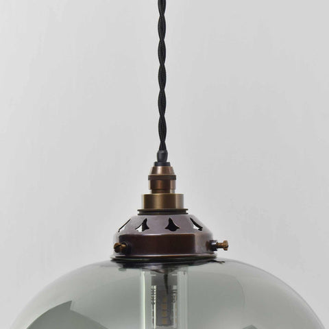 Hythe Medium Smoked Glass Shade pendant light with hand-blown curvaceous design and bronze fixture