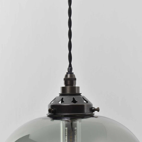 Hythe Medium Smoked Glass Shade pendant light with hand-blown curved glass and adjustable black twisted cord
