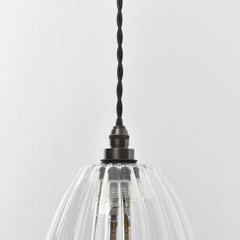 Camber medium ribbed glass shade bathroom pendant light with adjustable flex and warm glow