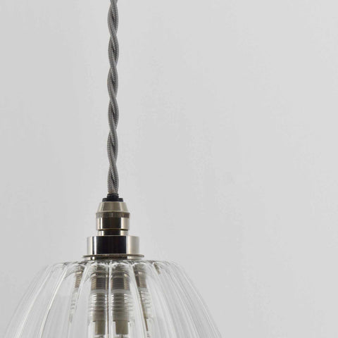 Camber Medium Ribbed Glass Shade pendant light with adjustable cord and ribbed glass design for bathroom lighting