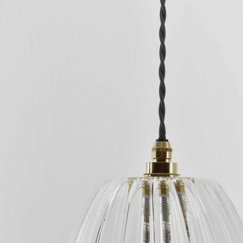 Camber large ribbed glass bathroom pendant light with adjustable flex and brass fittings