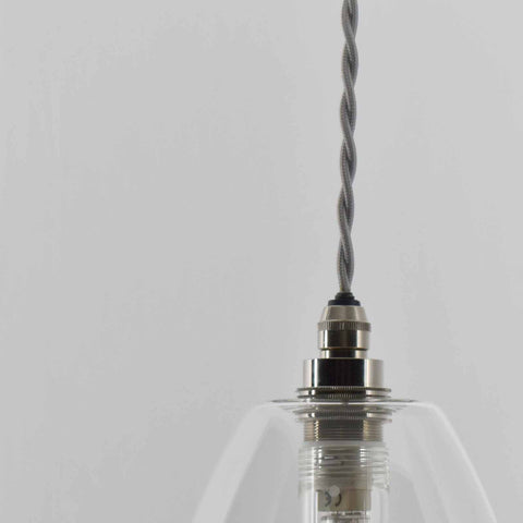 Camber small bathroom pendant light with clear glass shade and twisted cord