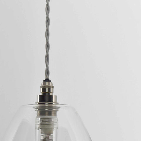 Camber medium clear glass bathroom pendant light with adjustable cord and metal fitting