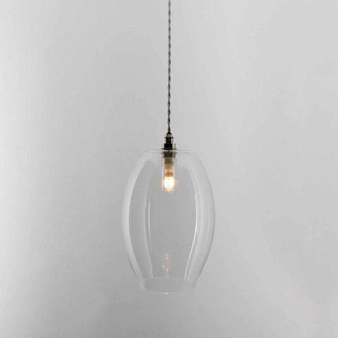 Camber large clear glass shade bathroom pendant light with adjustable hanging length and warm glow