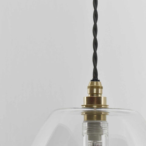Camber large clear glass shade bathroom pendant light with adjustable black twisted cord and brass fitting
