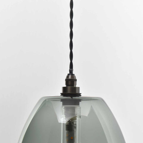 Camber large smoked glass shade bathroom pendant light with adjustable black twisted cord