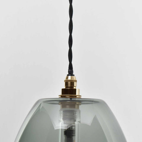 Camber large bathroom pendant light with smoked glass shade and black twisted cord