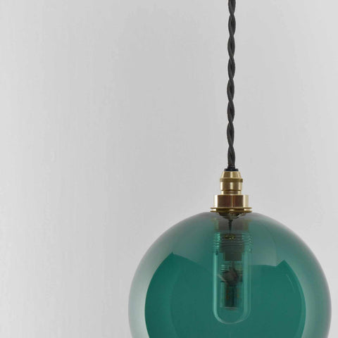 Soho Small Teal Glass bathroom pendant light with twisted cord and brass fixture
