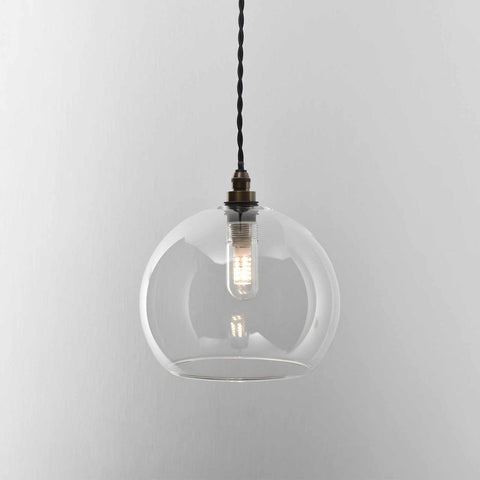 Soho medium clear glass shade pendant light with exposed bulb and twisted black cord