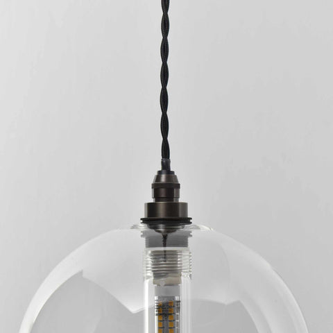 Soho medium clear glass shade bathroom pendant light with sleek transparent globe and black twisted cord