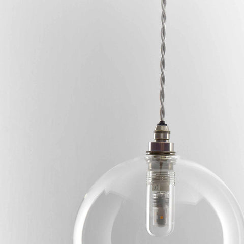 Soho medium clear glass shade bathroom pendant light with twisted cord and metal fixture