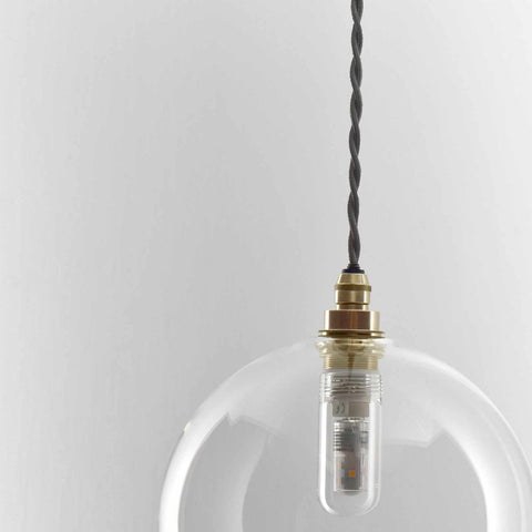 Soho medium clear glass shade bathroom pendant light with twisted cord and brass fittings
