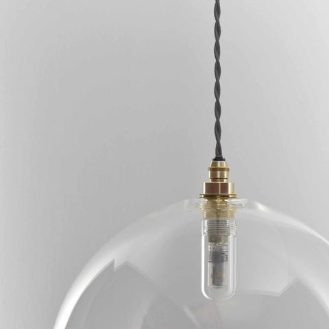Soho extra large clear glass shade pendant light with brass fitting and twisted cord