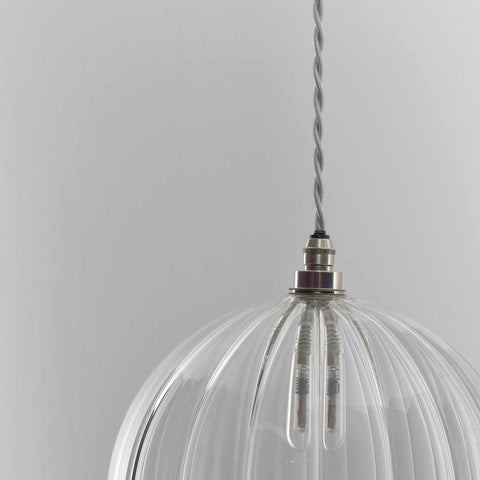 Soho Large Ribbed Glass Shade pendant light with clear handblown ribbed glass, perfect for bathroom décor