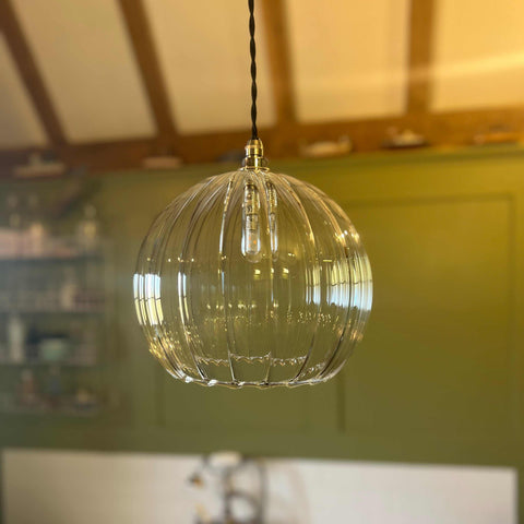 Soho extra large ribbed glass shade bathroom pendant light with handcrafted clear ribbed glass design and warm illumination