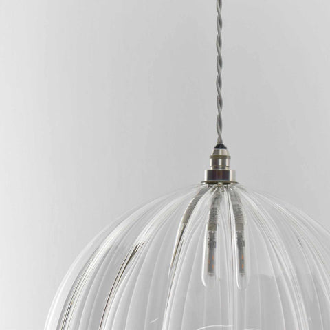 Soho extra large ribbed glass shade pendant light with twisted cord and metal fixture