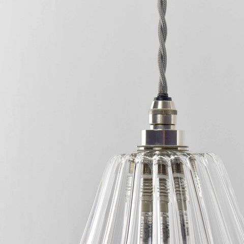 Rye Medium Ribbed Glass pendant light with handcrafted ribbed glass shade for bathroom lighting