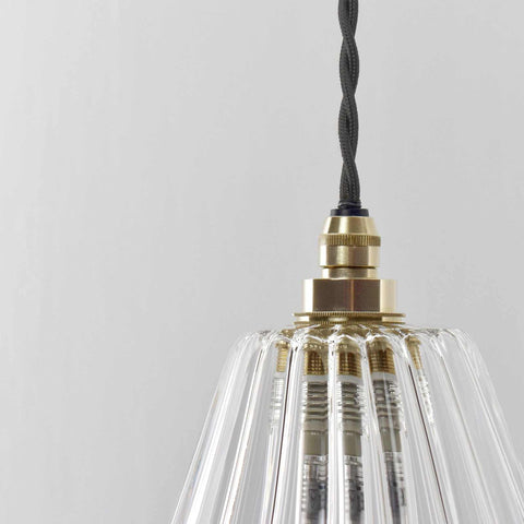 Rye Medium Ribbed Glass bathroom pendant light with handblown ribbed glass shade and brass fittings