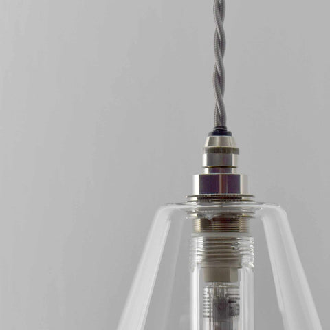 Rye Small Clear Glass bathroom pendant light with handblown clear glass shade and metal fittings