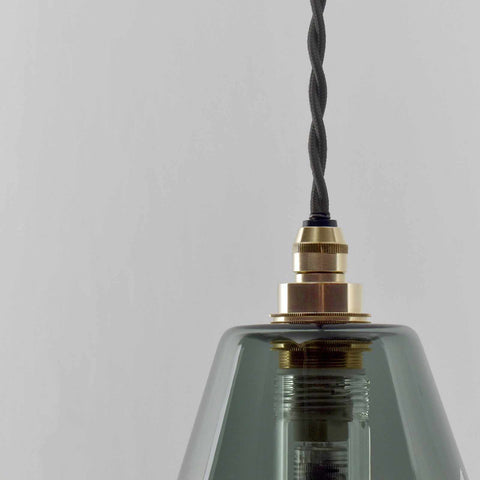 Rye small smoked glass shade bathroom pendant light with handblown smoked glass and brass fitting