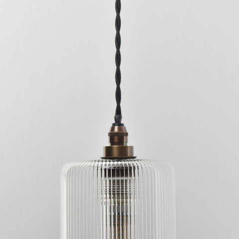 Brook small ribbed glass shade pendant light with handblown cylindrical design for bathrooms