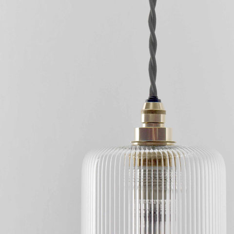 Brook small ribbed glass shade bathroom pendant light with handblown cylindrical ribbed glass and brass fixture
