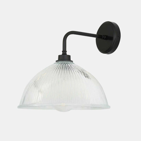Maris Bathroom Wall Light with straight arm and prismatic glass shade, waterproof and stylish bathroom lighting fixture