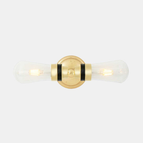 Aldbury Bathroom Double Wall Light in brass with twin bulbs.