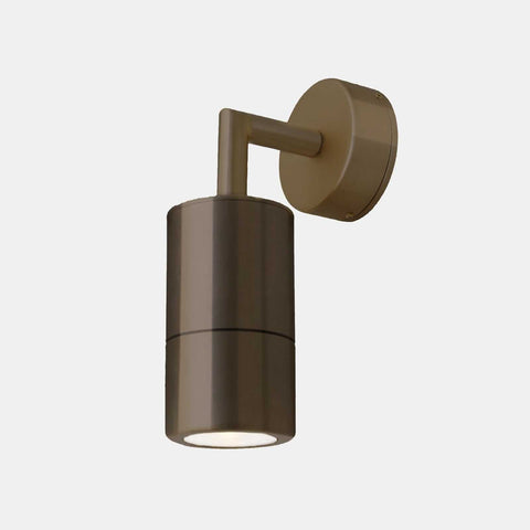 Ennis IP44 Spot Wall Light with sleek cylindrical brass shade and minimalist wall bracket, suitable for bathrooms and damp areas