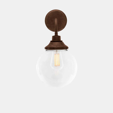Laguna Bathroom Wall Light with clear glass shade and vintage bulb in a bronze finish, 20cm wall-mounted fixture
