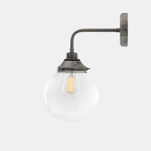 Laguna Bathroom Wall Light with clear glass shade and vintage bulb, industrial metal finish, 20cm size, IP44 waterproof design