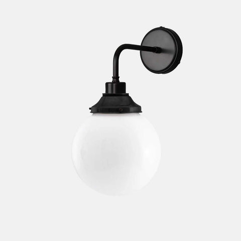 Laguna Bathroom Wall Light with opal glass shade and black metal fixture, 20cm wall-mounted design.