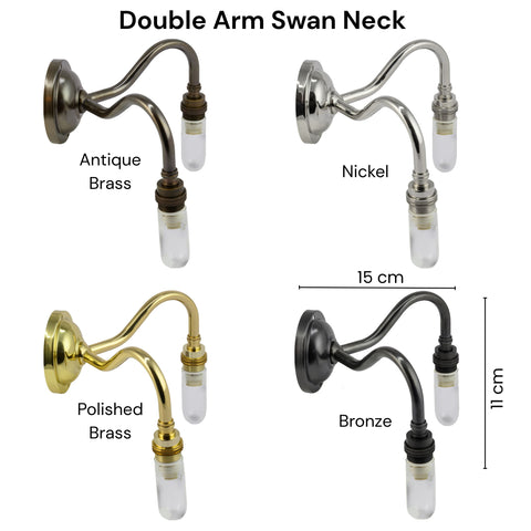 double arm swan neck swatches and dimensions