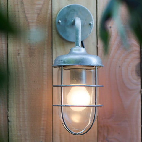 St Ives Harbour galvanized outdoor wall light with caged glass and weatherproof design