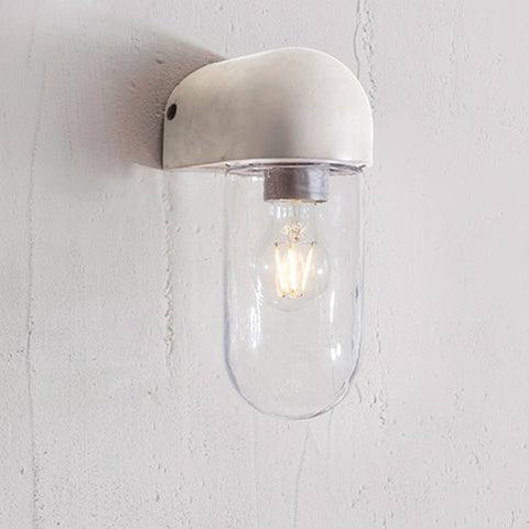 Southbank Outdoor Wall Light with polymer concrete finish and glass shade, weatherproof downlight for outdoor or bathroom use