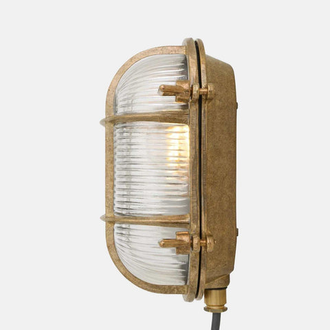 Ruben Small Outdoor Wall Light in weatherproof bronze with ribbed glass and nautical industrial design