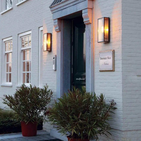 Large Chiswick Outdoor Wall Light illuminating entrance of modern home exterior